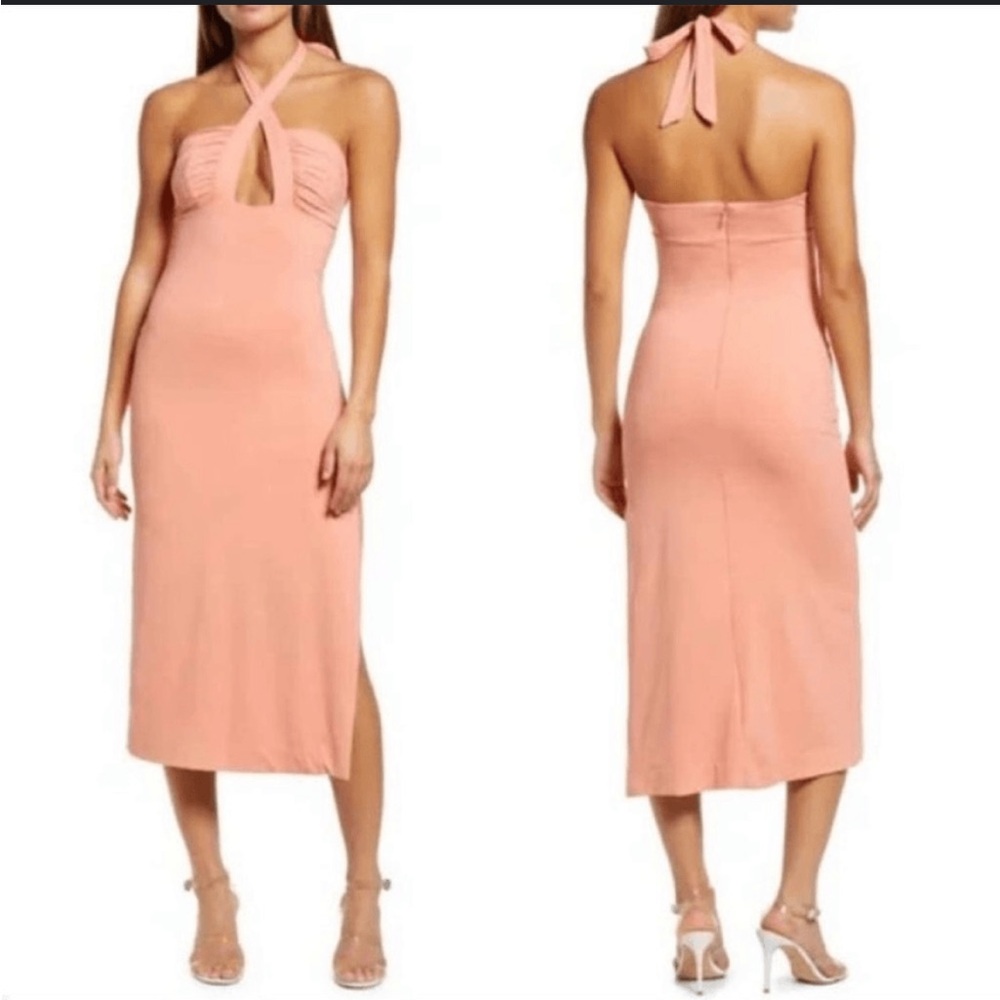 NWT Bardot Guilia coral stretchy slit midi dress size small